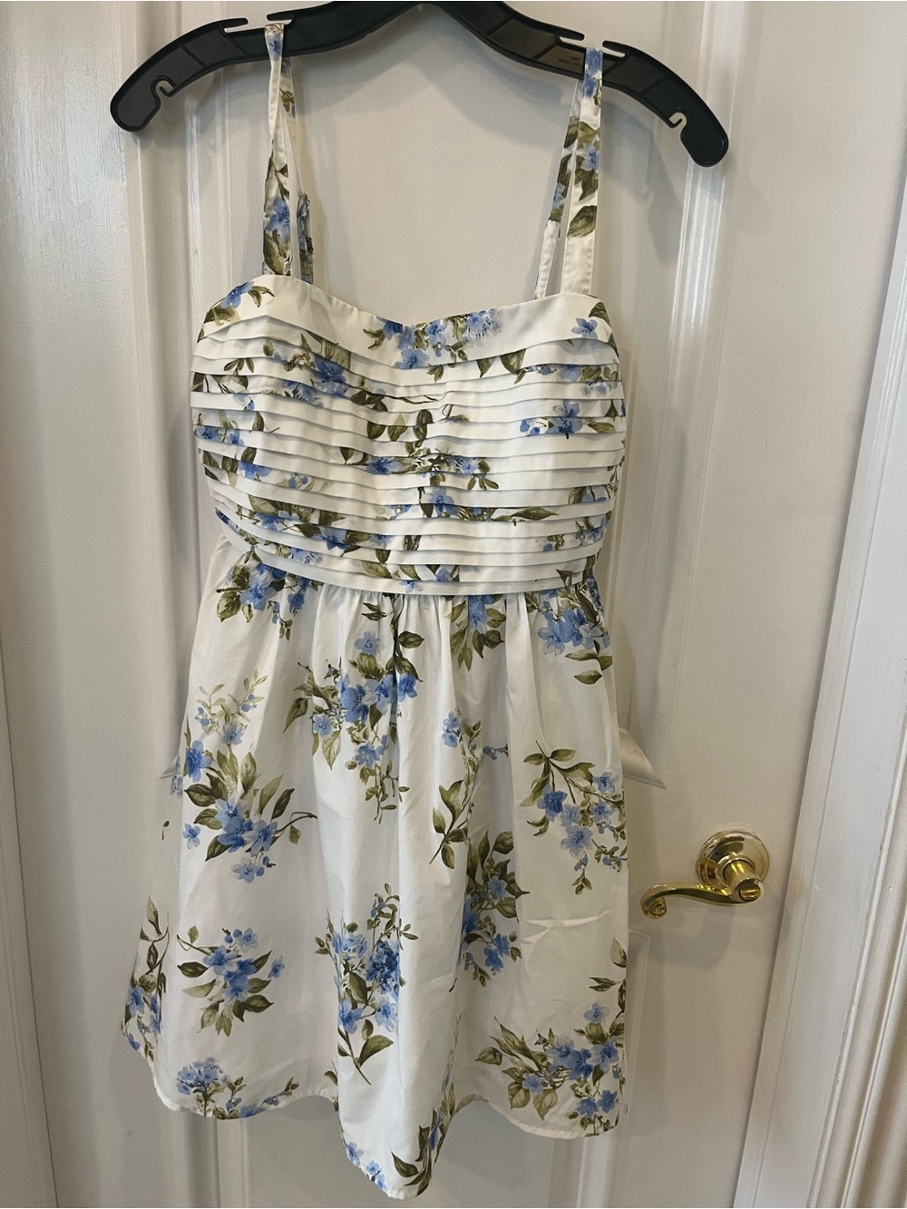 Altar'd State White Mini Dress with Blue Floral and Olive Leaves